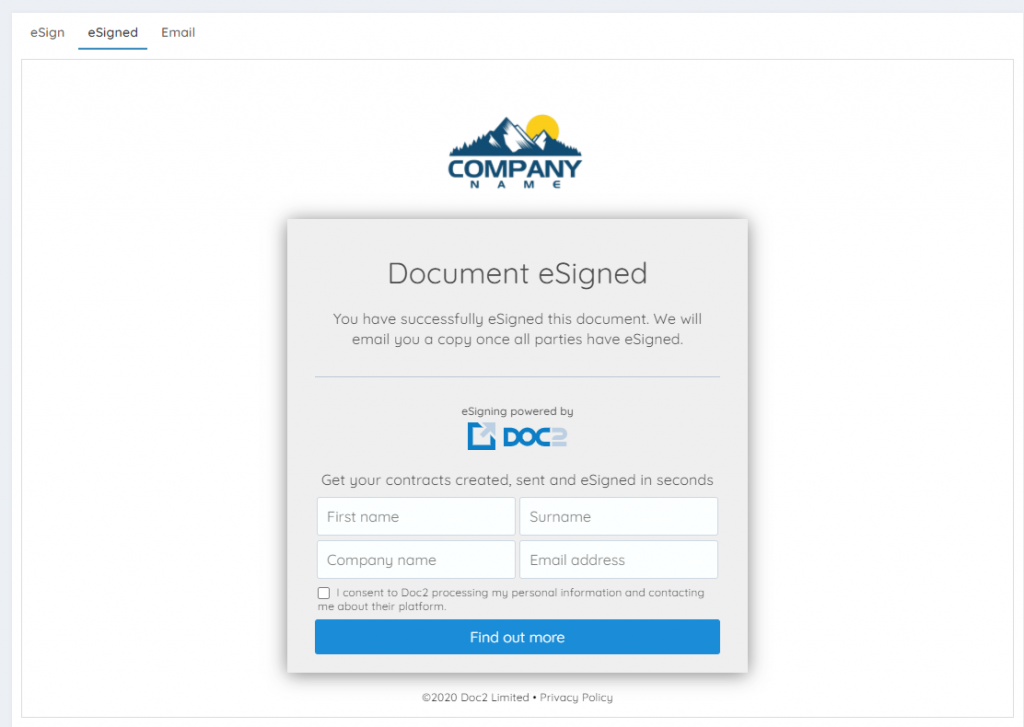 Custom branded eSigning page