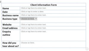 an example of a form in word created with a table