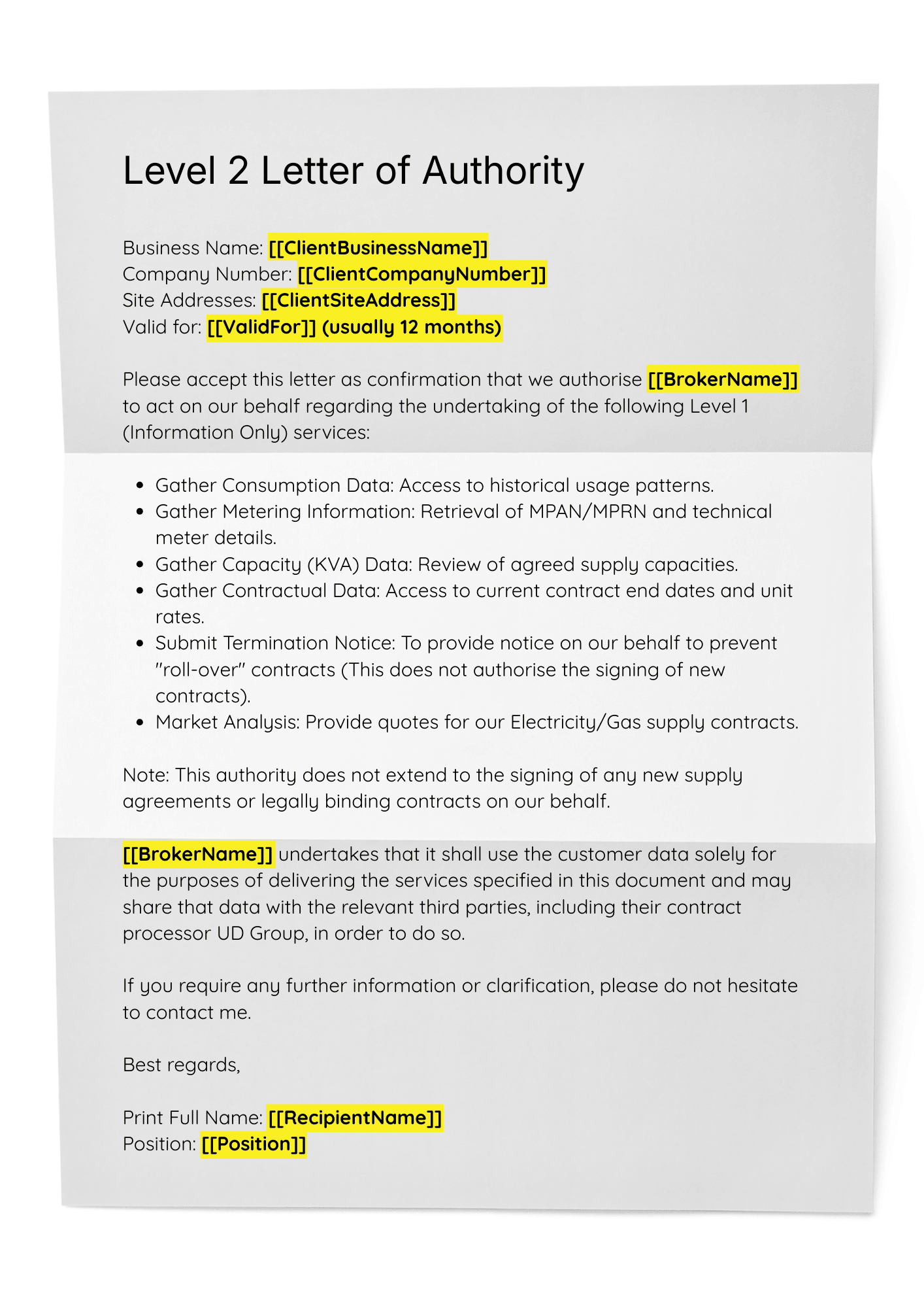 Level 2 Letter of Authority