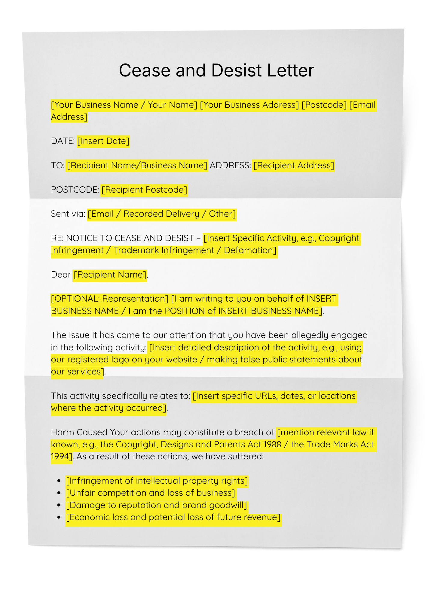 Cease and Desist Letter